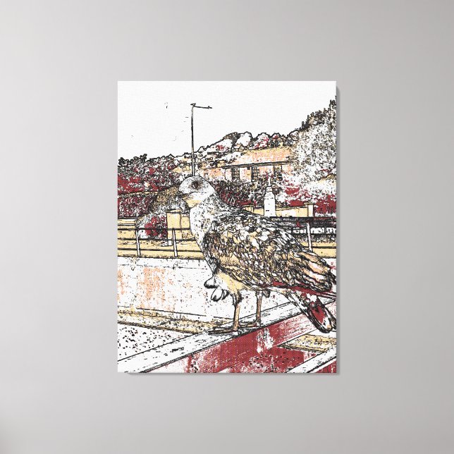 Seagull on the bridge in Hythe Canvas Print (Front)