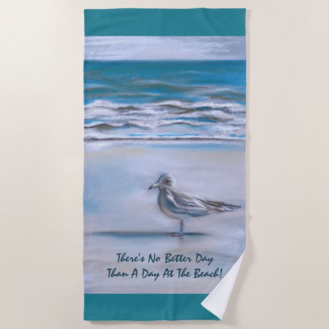 Seagull on the Shore Pastel Art Beach Towel (Front)