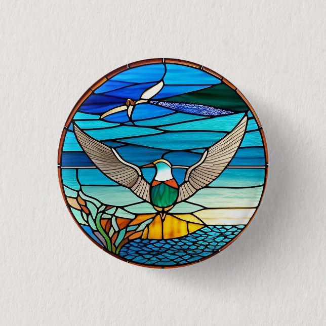 Seagull Over Ocean Button (Front)