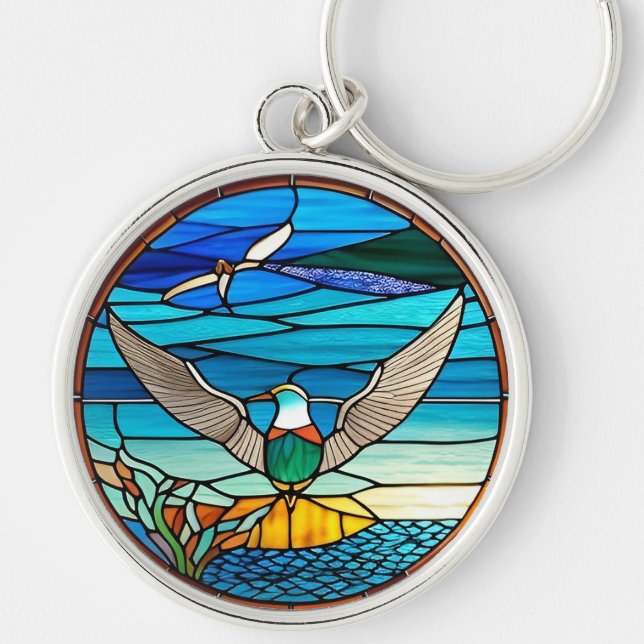 Seagull Over Ocean Keychain (Front)