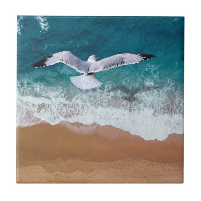 Seagull over the Sea Shore Ceramic Tile (Front)