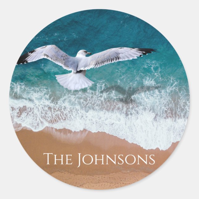 Seagull over the Sea Shore Classic Round Sticker (Front)