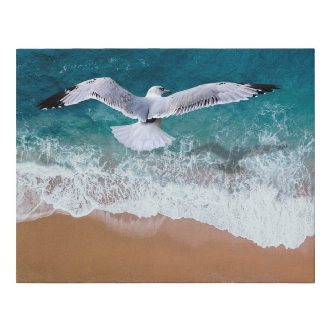 Seagull over the Sea Shore Faux Canvas Print (Front)