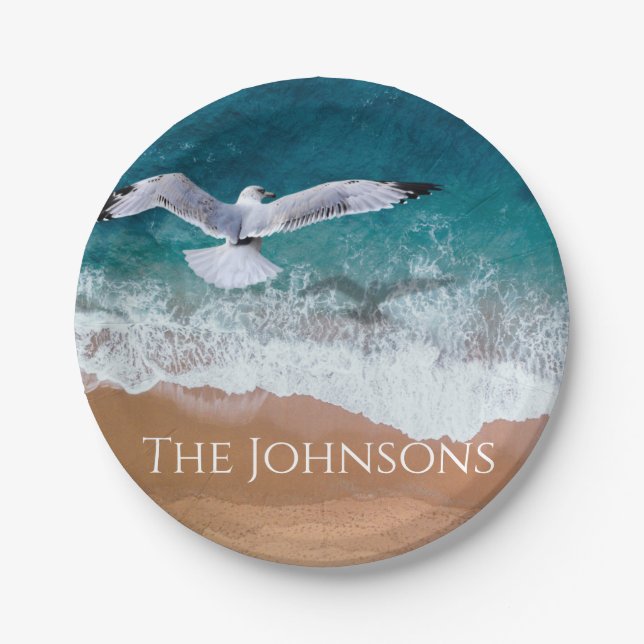 Seagull over the Sea Shore Paper Plates (Front)