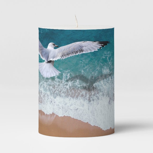 Seagull over the Sea Shore Pillar Candle (Front)