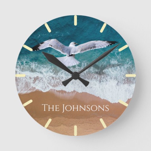 Seagull over the Sea Shore Round Clock