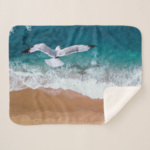 Seagull over the Sea Shore Sherpa Blanket