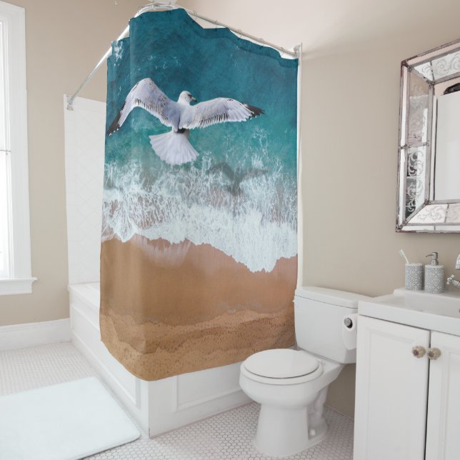 Seagull over the Sea Shore Shower Curtain (In Situ)