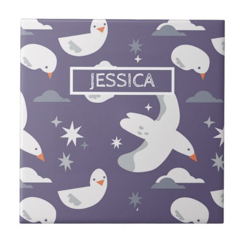 Seagull Pattern Nautical Ocean Nature Birds Name Ceramic Tile