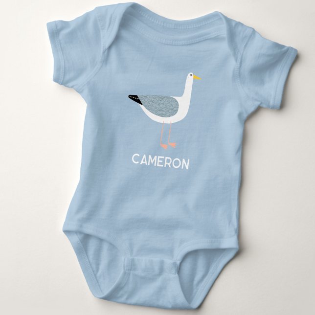 Seagull Personalized Fun Bird Baby Bodysuit (Fun personalized custom name seagull baby bodysuit)