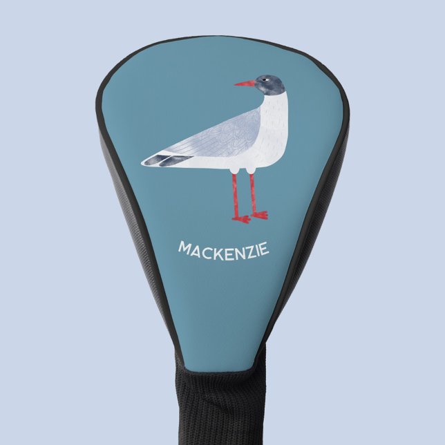 Seagull Personalized Golf Head Cover (Black Headed Gull personalized custom name seagull coastal themed golf head cover)