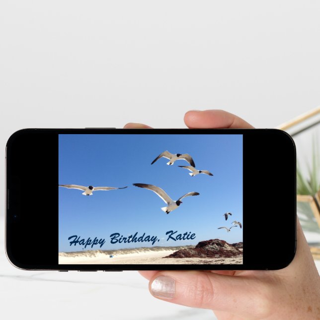 Seagull Photography Beautiful Beach Happy Birthday Card (Front Digital)