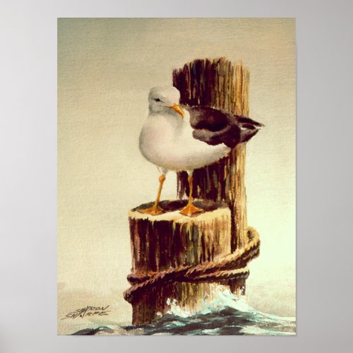 SEAGULL  PILINGS 2 by SHARON SHARPE Poster