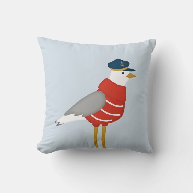 Seagull Pillow, Cute Nautical Nursery Pillow (Front)