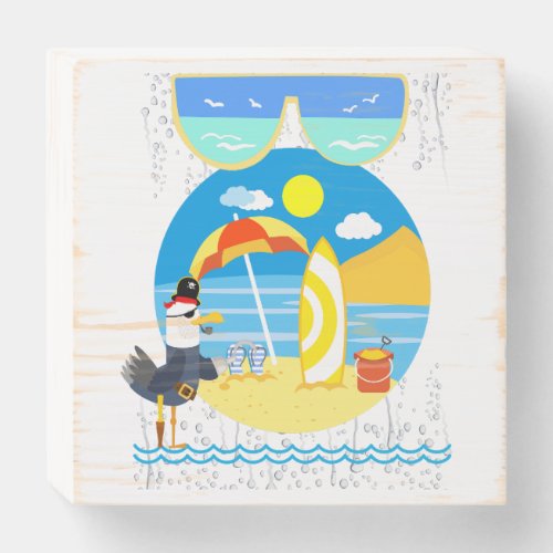 Seagull Pirate on the Beach _ Humor Wooden Box Sign