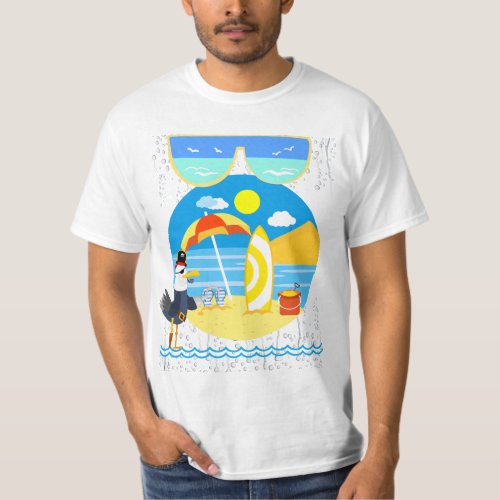 Seagull Pirate on the Beach T_Shirt