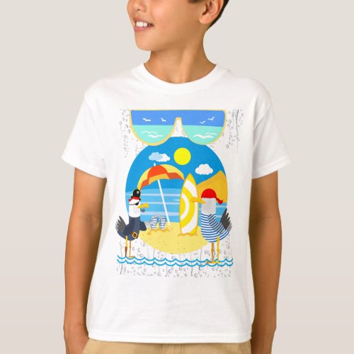Seagull pirates on beach _ Summer holidays T_Shirt