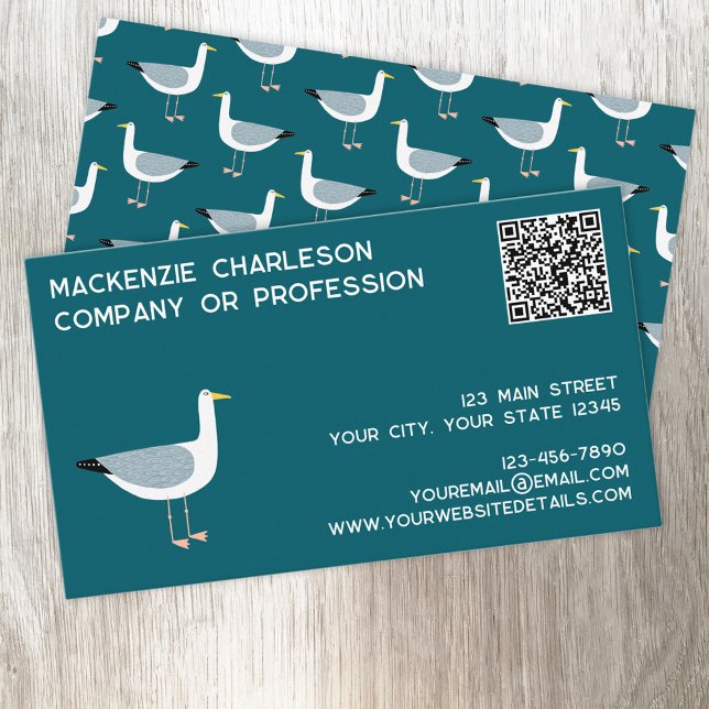 Seagull QR code Business Card (Seagull coastal nautical personalized text QR code custom business cards)
