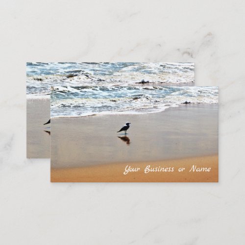 Seagull Reflection with Sand and Ocean Beach Business Card