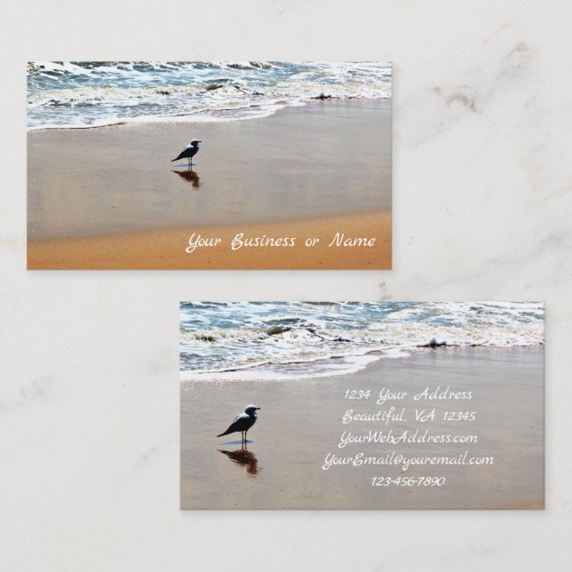 Seagull Reflection with Sand and Ocean Beach Business Card (Front/Back)