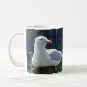 Seagull Resting On Fence Post Wildlife Bird Calm Coffee Mug