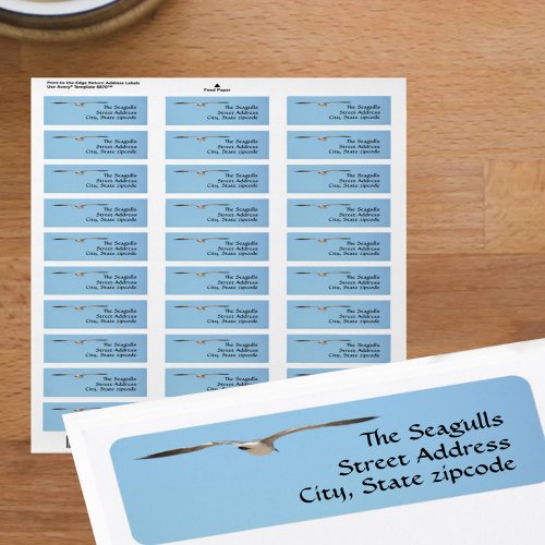 Seagull Silhouette Flying Sky Blue Label