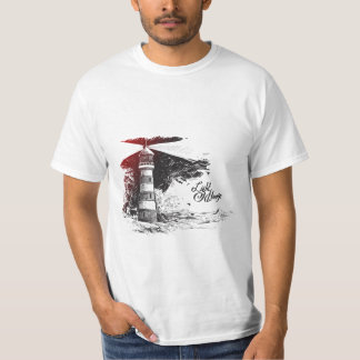 Seagull Silhouette Illustrated Lighthous T-Shirt