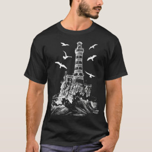 Seagull Silhouette Illustrated Lighthouse Image Gi T-Shirt