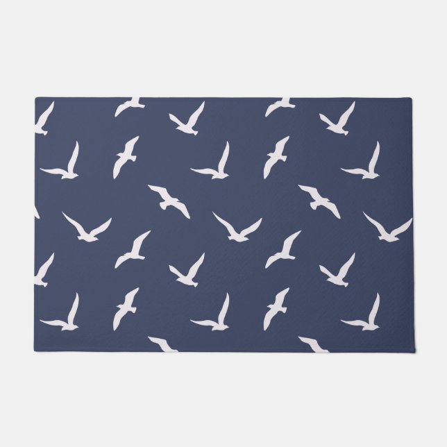 Seagull silhouettes navy blue doormat (Front)