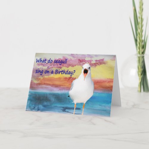 seagull sing Happy Birthday Card