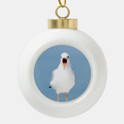 seagull singing   ceramic ball christmas ornament