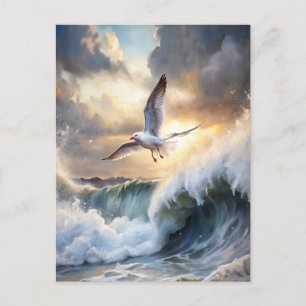 Seagull Soaring Waves Storm Clouds Ocean Coastal Postcard