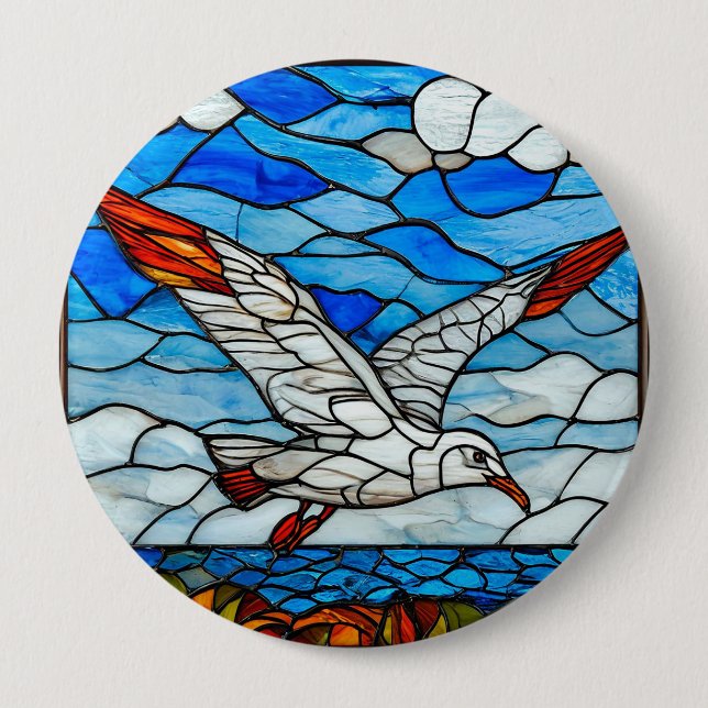 Seagull stained glass button (Front)