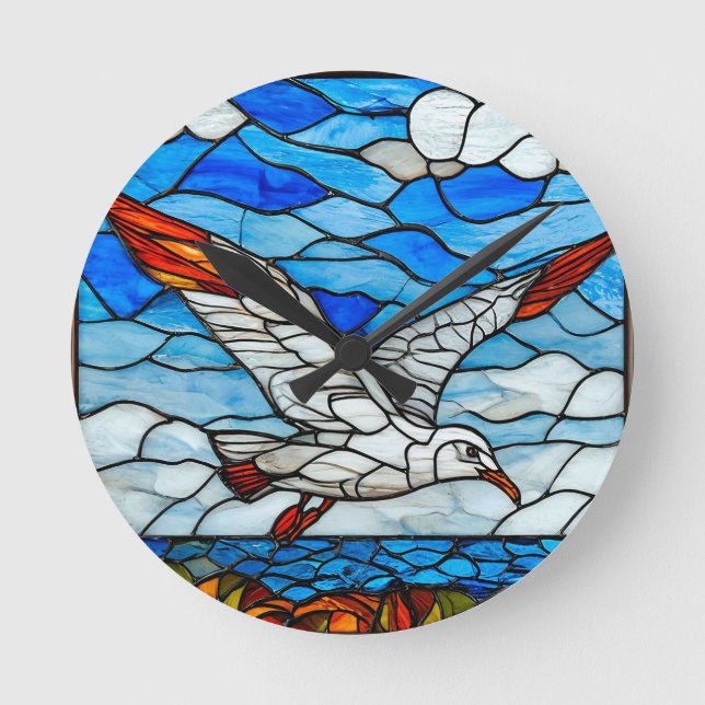 Seagull stained glass round clock (Front)