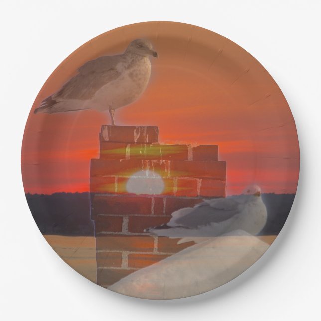 Seagull Sunset Paper Plates (Front)
