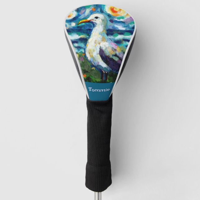 Seagull Van Gogh Style Beach Personalized Golf Head Cover (Front)
