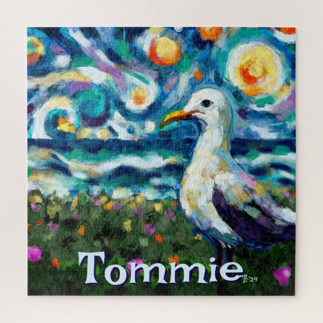 Seagull Van Gogh Style Beach Personalized Jigsaw Puzzle (Vertical)