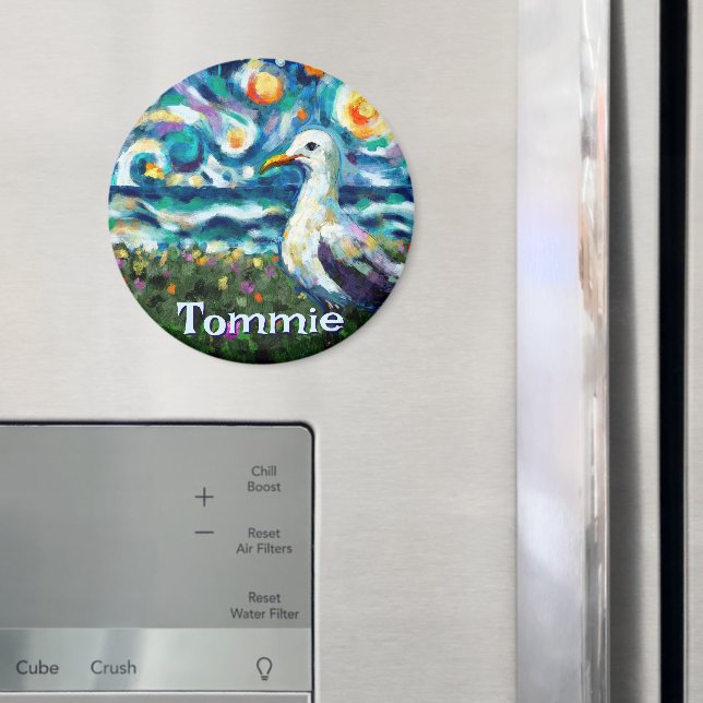 Seagull Van Gogh Style Beach Personalized Magnet (In Situ (Fridge))