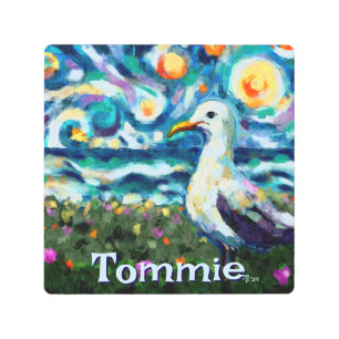 Seagull Van Gogh Style Beach Personalized Metal Print