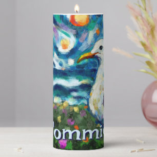 Seagull Van Gogh Style Beach Personalized Pillar Candle