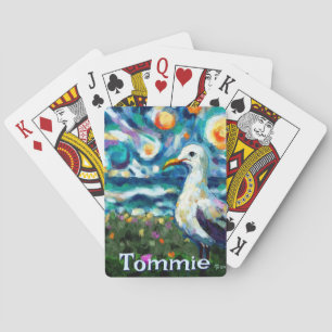Seagull Van Gogh Style Beach Personalized Poker Cards