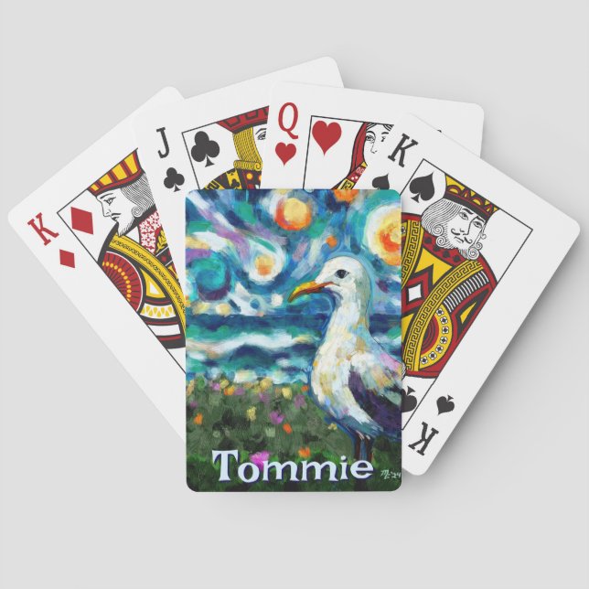 Seagull Van Gogh Style Beach Personalized Poker Cards (Back)