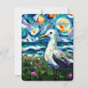 Seagull Van Gogh Style Beach Sky Birthday Card