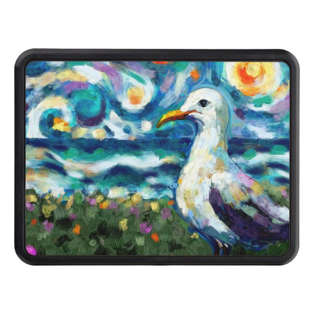 Seagull Van Gogh Style Beach Sky Blue Teal  Hitch Cover (Front)