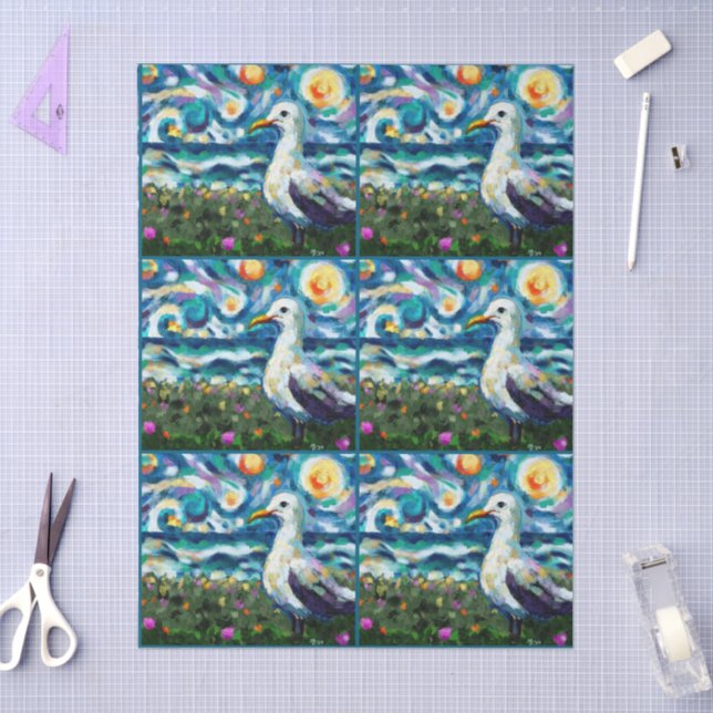 Seagull Van Gogh Style Beach Sky Decoupage Tissue Paper (Craft)