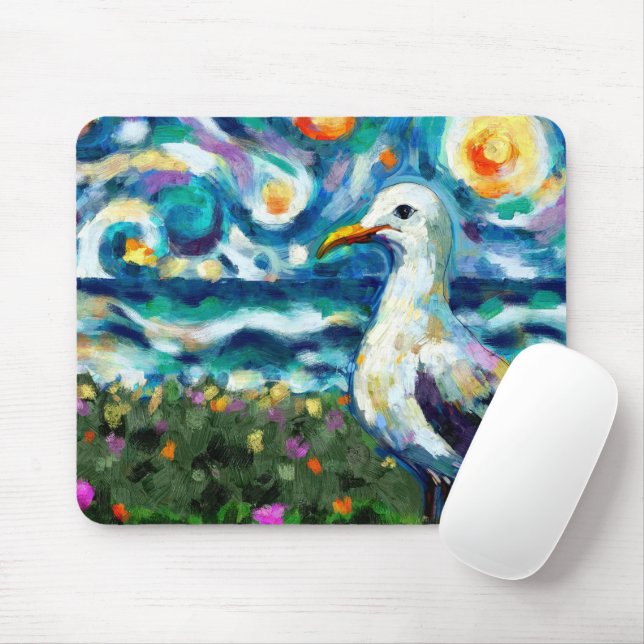 Seagull Van Gogh Style Coastal Nautical Serene Mouse Pad (With Mouse)