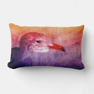 Seagull & Watercolor Cute Bird Animal Purple Pink Lumbar Pillow