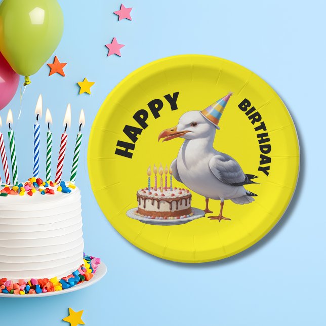 Seagull wearing birthday hat birthday paper plates (Creator Uploaded)