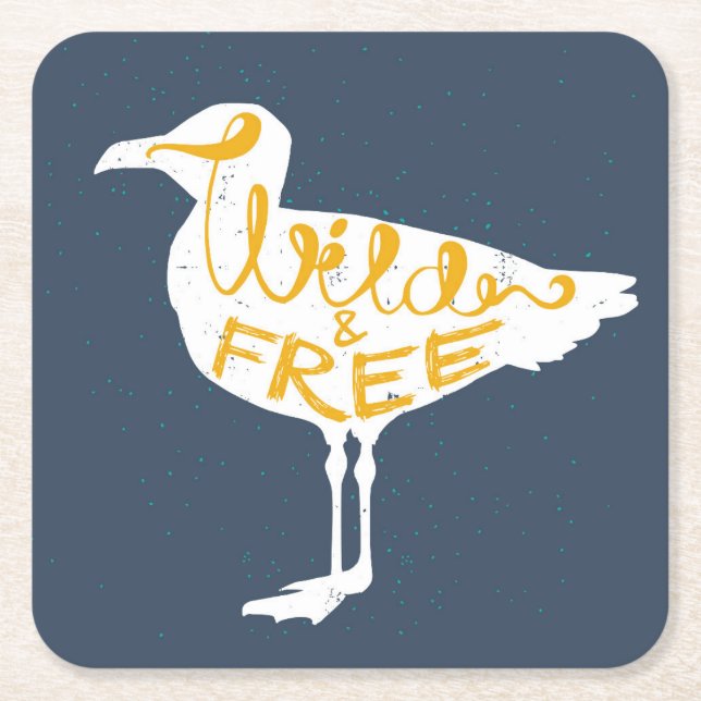 Seagull | Wild And Free Square Paper Coaster (Front)