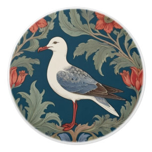 Seagull William Morris style Left Sea Marine Bird Ceramic Knob